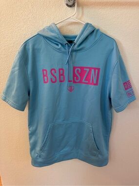 BSBL SZN Men's Light Blue Short-Sleeve Hoodie